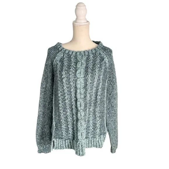Wooden Ships cable knit pattern sweater size M/L teal blue green wool mohair - Picture 2 of 7